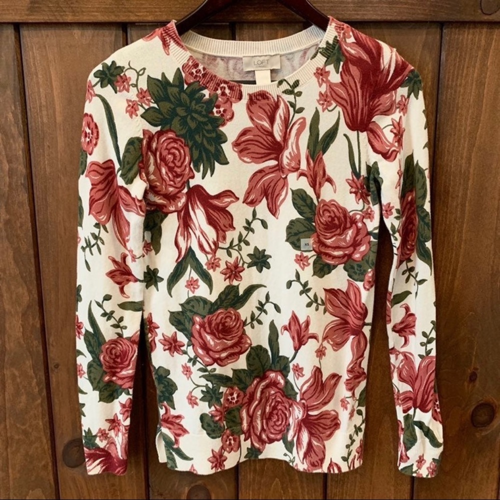 Loft Rose Print Floral Lightweight Sweater NWOT